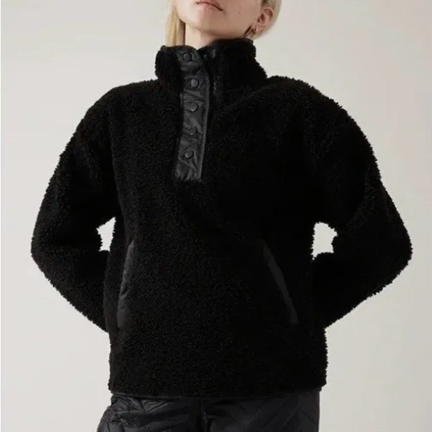 Nwot Athleta Cozy Sherpa Snap Sweatshirt Size Black #466888